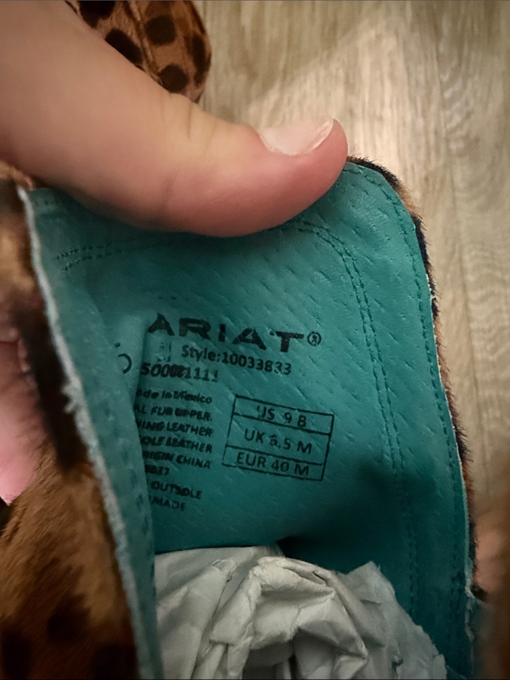 Ariat Leopard Print Ankle Booties with Turquoise Lining - Picture 7 of 8